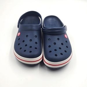 Crocs Men's Slip On Clogs  Size 10 Mens/12 Women's Navy with White / Red Band